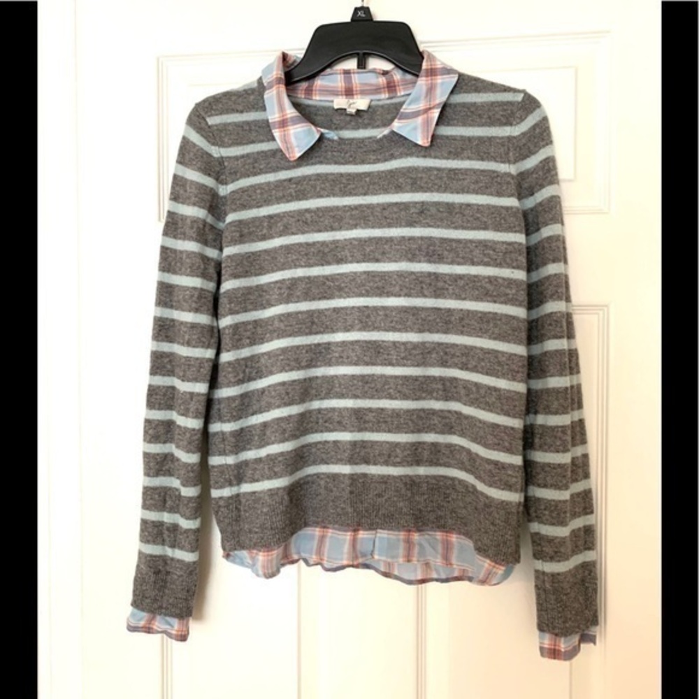 Joie Grey Blue Zhen Faux Shirt Cashmere Sweater Classic Casual Size XS